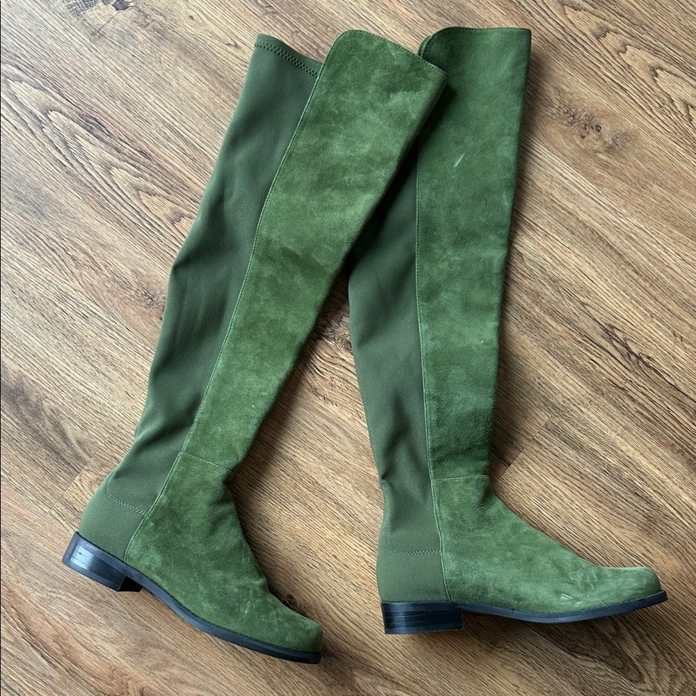NWOT Stuart Weitzman 50 50 Suede Stylish Green Over-the-Knee Boots